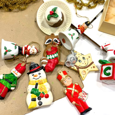 VINTAGE: 9 Mixed Porcelain Ornament - Cake, Star, Horse, Soldier, Fox - Christmas Finds - SKU 14-B2-00013135 