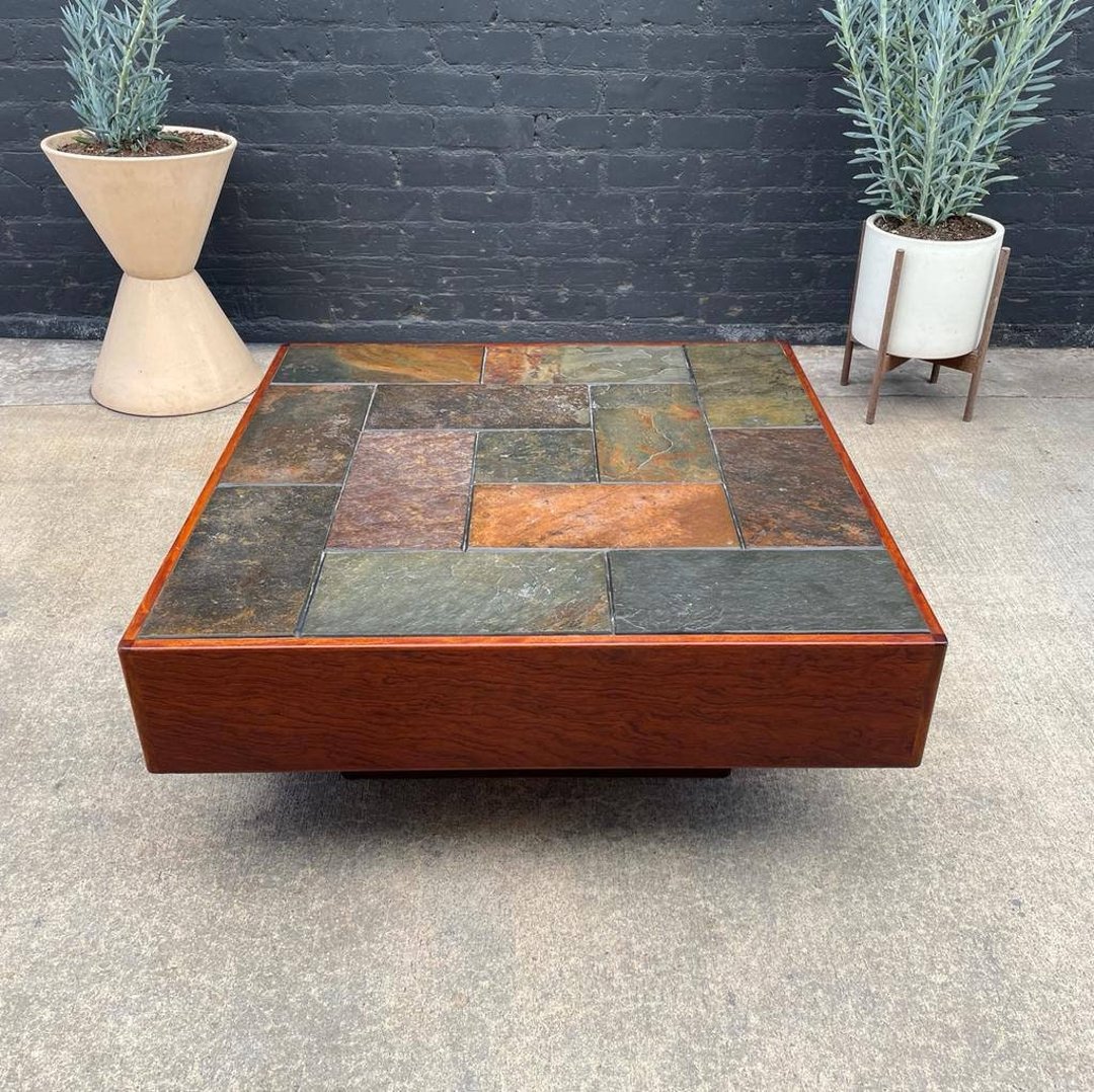 Danish Modern Teak & Stone Coffee Table, c.1970’s Vintage Supply