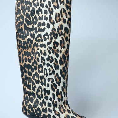 Ganni Women Leopard Eyelets Slouchy High Shaft Boots