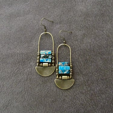 Sediment jasper earrings, bronze tribal chandelier earrings, unique ethnic earrings, modern southwestern earrings, boho chic earrings 22 