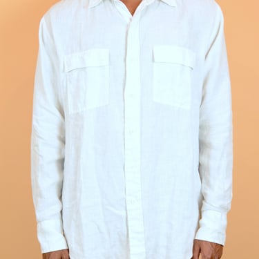 CLEARANCE Vintage Calvin Klein White Linen Long Sleeve Button Down Shirt | Unisex Large XL 