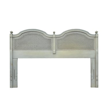 French Country Queen Headboard by Dixie - Vintage Cream Wood & Rattan Cane French Country Style Full Bedroom Furniture 