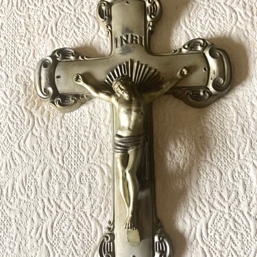 Sale~ ITALY 1890s Antique Wall Pectoral Cross Crucifix Jesus ~ Spelter Alloy  I.C.H Co 610 ~ Religous Collection, Holy Catholic Collectible 