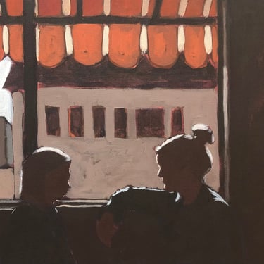 Women in Diner - Original Acrylic Painting on Canvas 16 x 12, cafe, michael van, interior, gallery wall, modern, dark, architecture 