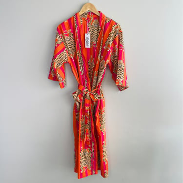 Orange Tiger Block Printed Robe