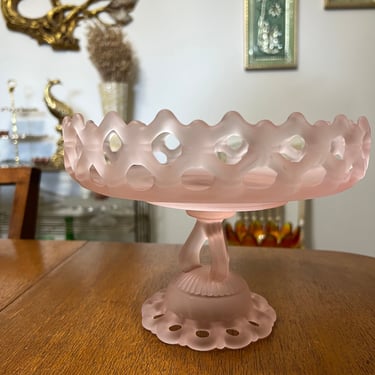 Mid Century Cake Stand Westmoreland Doric Compote Dish Frosted Pink 