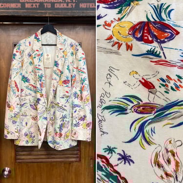 Vintage 1980’s Tropical Cartoon Blazer Sportcoat Jacket, Vintage Hawaiian Shirt, New Wave, 1980s Jacket 