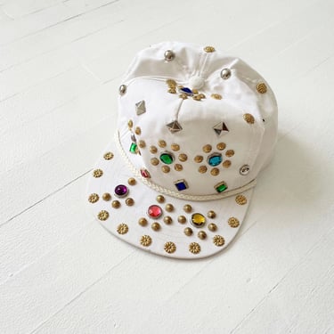 1990s White Studded + Bejeweled Cap 