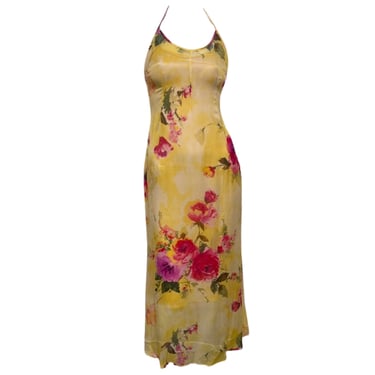 Dolce & Gabbana Yellow Floral Halter Gown