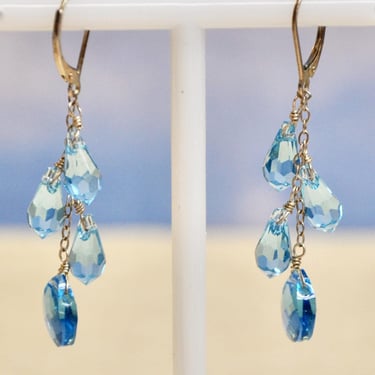 Sterling Silver Aquamarine Colored Austrian Crystal Multi-Teardrop Earrings Gift for Her Birthday Gift Bridesmaid Gift 