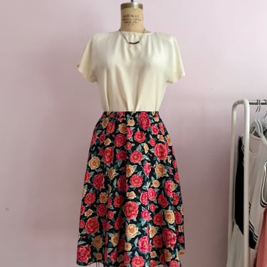 1980's Red and Yellow Rose Skirt 