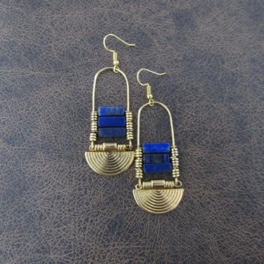 Blue lapis and gold ethnic earrings 