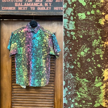 Vintage 1980’s Neon Paint Spot Skater New Wave Cotton Print Shirt, 80’s Skate Top, 80’s New Wave, Vintage Streetwear, Vintage Clothing 