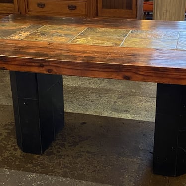 Contemporary Wood Dining Table w Stone Inlay and Base