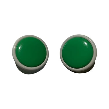 1980s Vintage Retro Green White Oversized Metal Clip On Earrings 