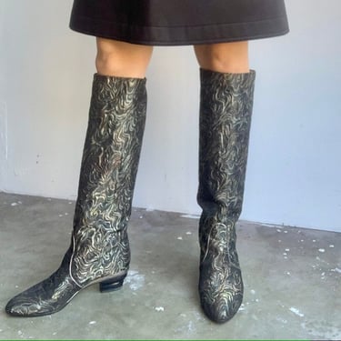 ESCADA Vintage 80&#39;s Charcoal, Silver, & Gold Boots by VintageRosemond