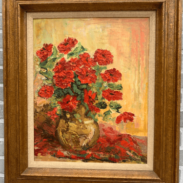 Vintage Floral Still Life Oil Painting in a Gold Frame