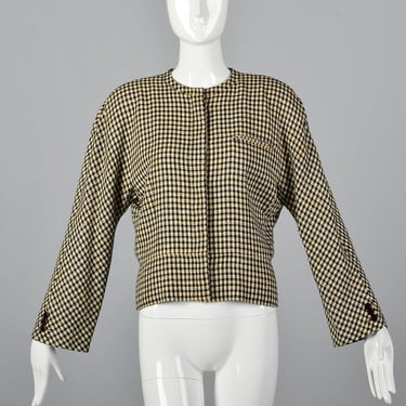 Medium Giorgio Armani Jacket Cream Black Yellow Check Blazer Vintage 80s Fall Womens Outerwear 
