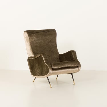 Italian velevet mid century lounge chair in the style of Marco Zanuso, 1960s 