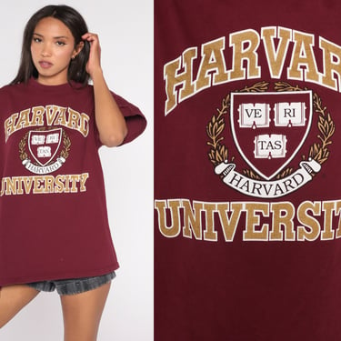 Harvard T-Shirt Y2K University Shirt Ivy Leagues College Shirt Retro Cambridge Massachusetts Graphic Tee Burgundy Vintage 00s Extra Large xl 
