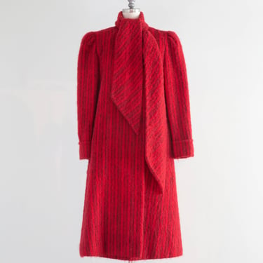 Vintage Pauline Trigere Lipstick Red Mohair Swing Style Coat / Medium