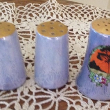 Vintage Lusterware 3 PC Salt and Pepper -Blue Lusterware-Japan 