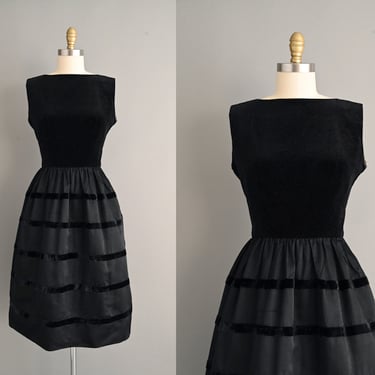vintage 1950s Lanz Black Velvet Stripe Dress - Size Small 
