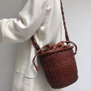 Lovely Vintage Woven Leather Bucket Bag