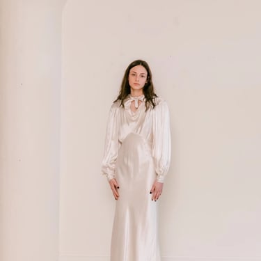 1930s ivory silk satin wedding gown + slip 