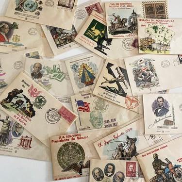 Lot of 19 "First Day" Stamps / Envelopes •  Collectivle Ephemera • Some Rare • Argentina, Brazil, Germany • 1957 ~ 1960 • In Clear Sleeves 