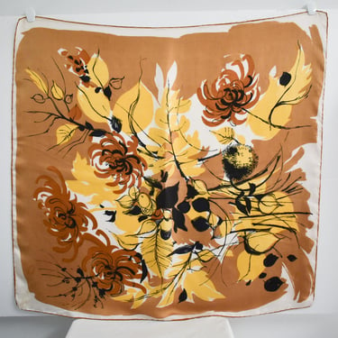 1950s/60s Autumnal Chrysanthemum Silk Scarf 