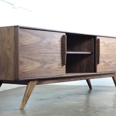 Walnut Media Console - MidCentury Modern - Handmade Credenza - Walnut Media Cabinet - Wooden TV Stand Cabinet - 