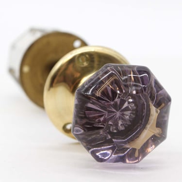 Vintage Octagon Clear & Purple Glass Passage Door Knob Set