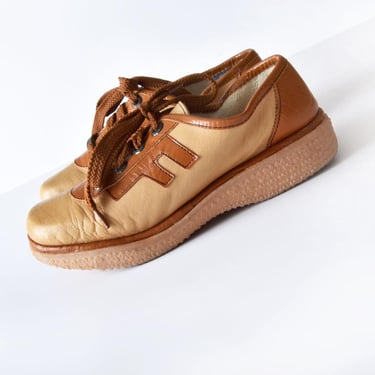 Italian Leather FAMOLARE size 6 1/2, Vintage 1970's, NEAR MINT, Brown Women's Shoes Sneakers 