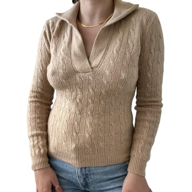 Vintage Ralph Lauren For Paul Womens Tan Cashmere Cable Knit Sweater Sz M 