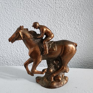 Bronze Jockey riding on Horse figurine  #5 Horse Racing statue 