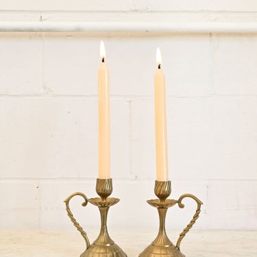 vintage french pair brass handled candlesticks