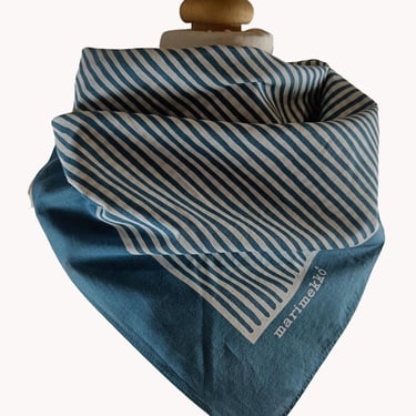 Marimekko 1970s Smoke Blue Striped Cotton Scarf - Finnish Vintage 