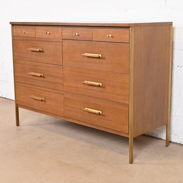 Paul McCobb for Directional Mahogany and Brass Ten-Drawer Dresser Chest, Newly Refinished