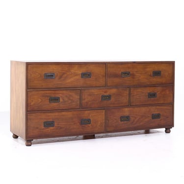 Baker Furniture Mid Century Walnut Campaign Lowboy Dresser - mcm 