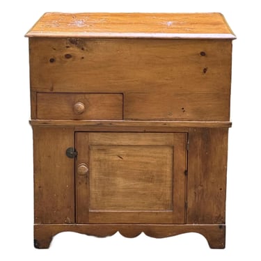 Antique 19th C. Rustic Pine Wood Lift Top Dry Sink Washstand Commode Cabinet 