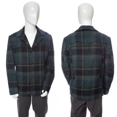 1950's Allen MFG.CO Green Plaid Wool Jacket Size L/XL