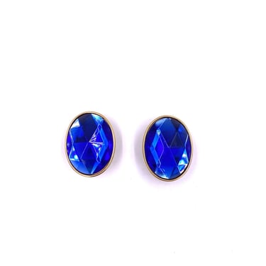 Vintage 1980's Large Oval Blue Clip-On Earrings 