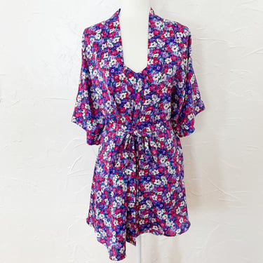 80s Satin Floral Slip Dress and Robe Two Piece Set | 
