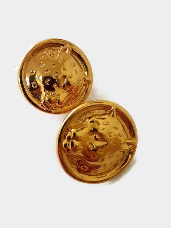 Gold Cheetah Clip On Earrings - Vintage Leopard Statement Piece