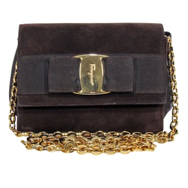 Ferragamo - Brown Suede Mini Bag w/ Gold Chain Strap