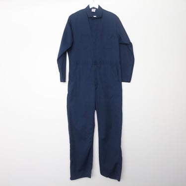 Vintage Navy blue long sleeve button up coveralls tall overalls boiler suit workwear--- size large 