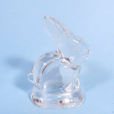 Vintage Glass Bunny Rabbit Paperweight - Clear Glass Rabbit 