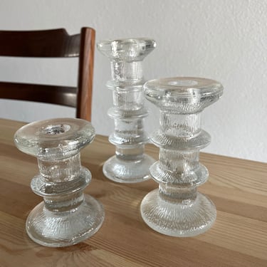 Vintage Scandinavian Style Glass Candlestick Holders Set Of Three | MCM Candleholder | Mid Century Modern | Festivo Style 1960s 