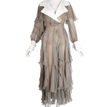 Christian Dior by Gianfranco Ferre Vintage SS 1994 Demi-Couture Taupe Silk Ruffle Ensemble